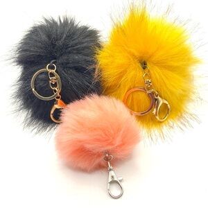 Faux Furry Pom Pom Keychains Lot Of 3